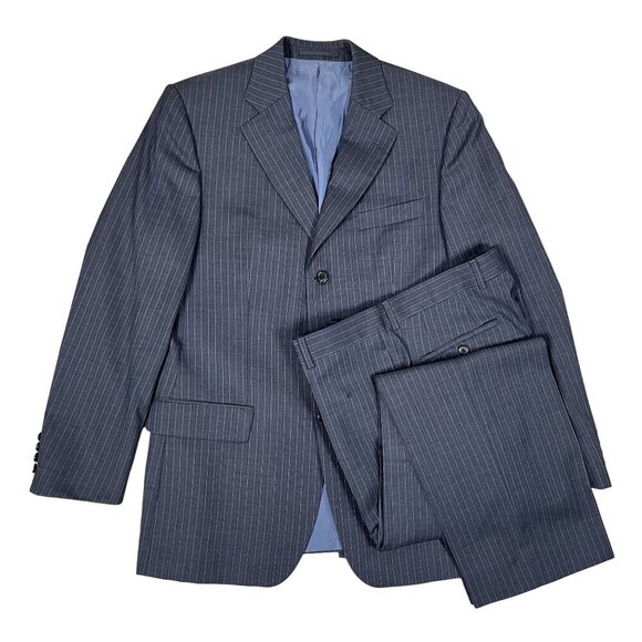 Hugo Boss 3 Button 100% Virgin Wool Grey Pinstripe Suit Flynn Vegas Suit Size 40 - Picture 1 of 13